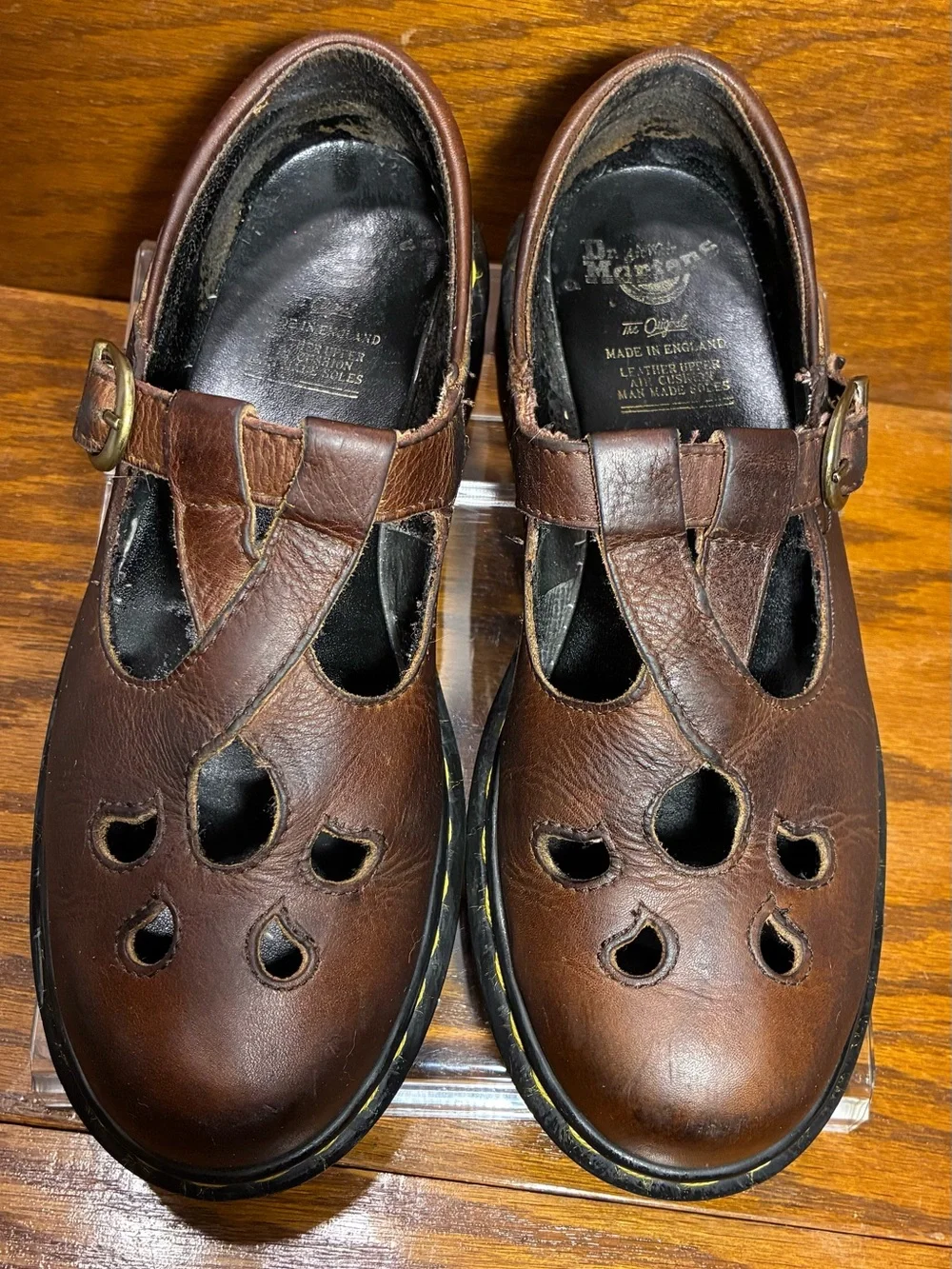 RARE VTG Dr. Martens England Made Cutout Mary Jane Shoes Brown Leather Size 7